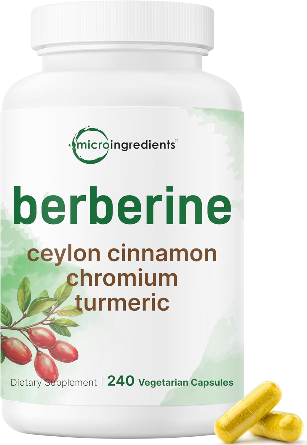 Micro Ingredients Berberine with Ceylon Cinnamon, 240 Veggie Capsules - High Absorption Berberine HCI Supplement + Turmeric Root & Cinnamon Bark Extract - Non-GMO, Gluten Free