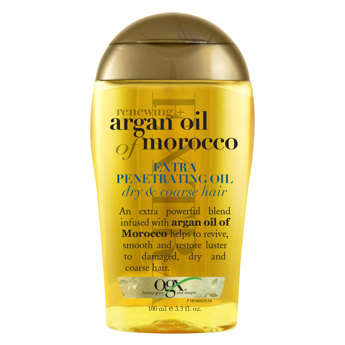 OGX Renewing + Argan Oil of Morocco Hair Oil, Extra Strength Penetrating Serum Treatment for Dry, Damaged, Frizzy, Curly & Coarse Hair, Cold-Pressed Argan Oil, Shine, 3.3 Fl Oz