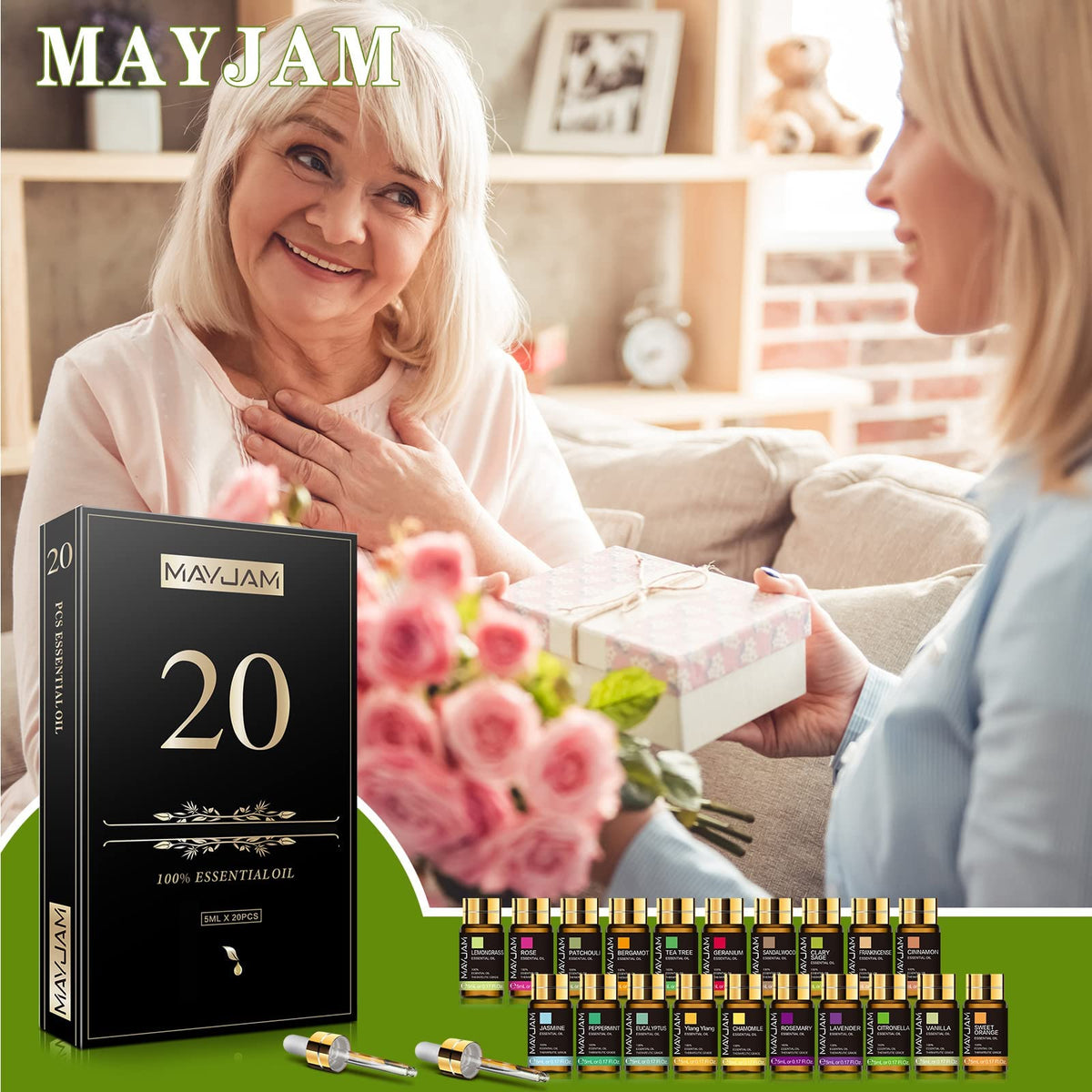 MAYJAM Tea Tree 20 Pcs Pure Essential Oil Gift Set, for Diffuser, Humidifiers, Skin Care, Massage