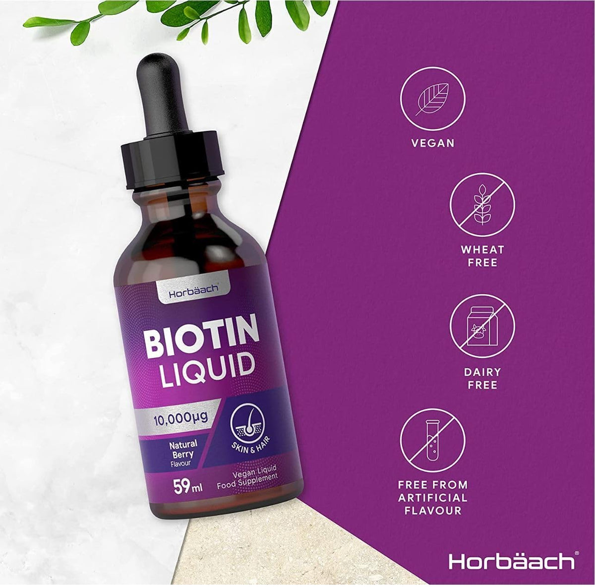 Biotin Liquid Drops for Hair & Skin Support - 10000 mcg Supplement - 59 ml Vitamin B7