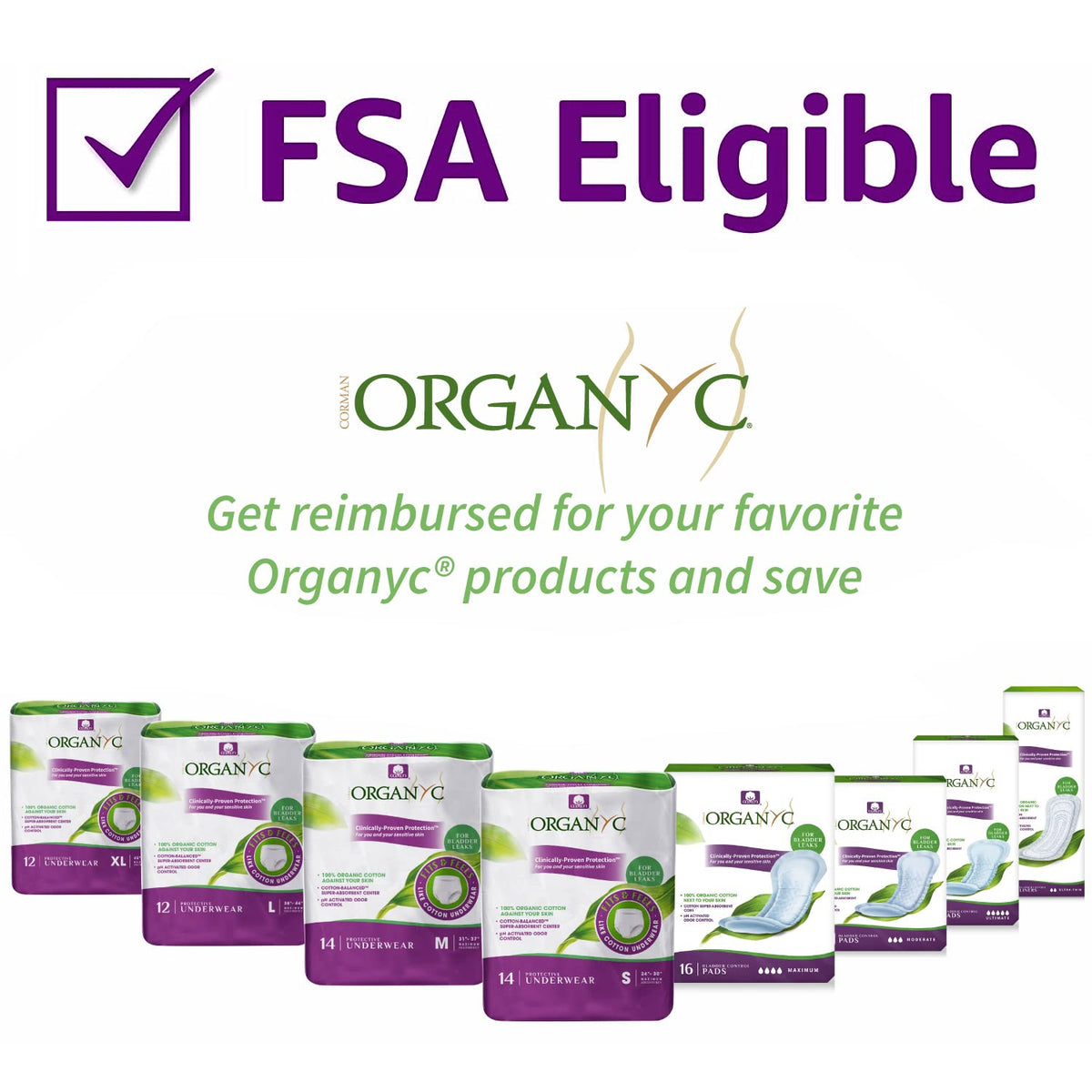 Organyc 100% Organic Cotton Light Incontinence Liners for Bladder Leakage Control