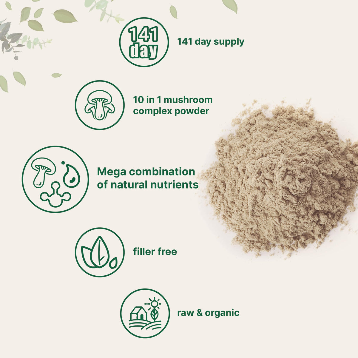Micro Ingredients Organic Mega Mushroom Powder, 5oz (141 Days Supply) - 10-in-1 with Chaga, Lion’s Mane, Cordyceps & More - Great for Smoothies & Daily Use - Non-GMO, Vegan Friendly