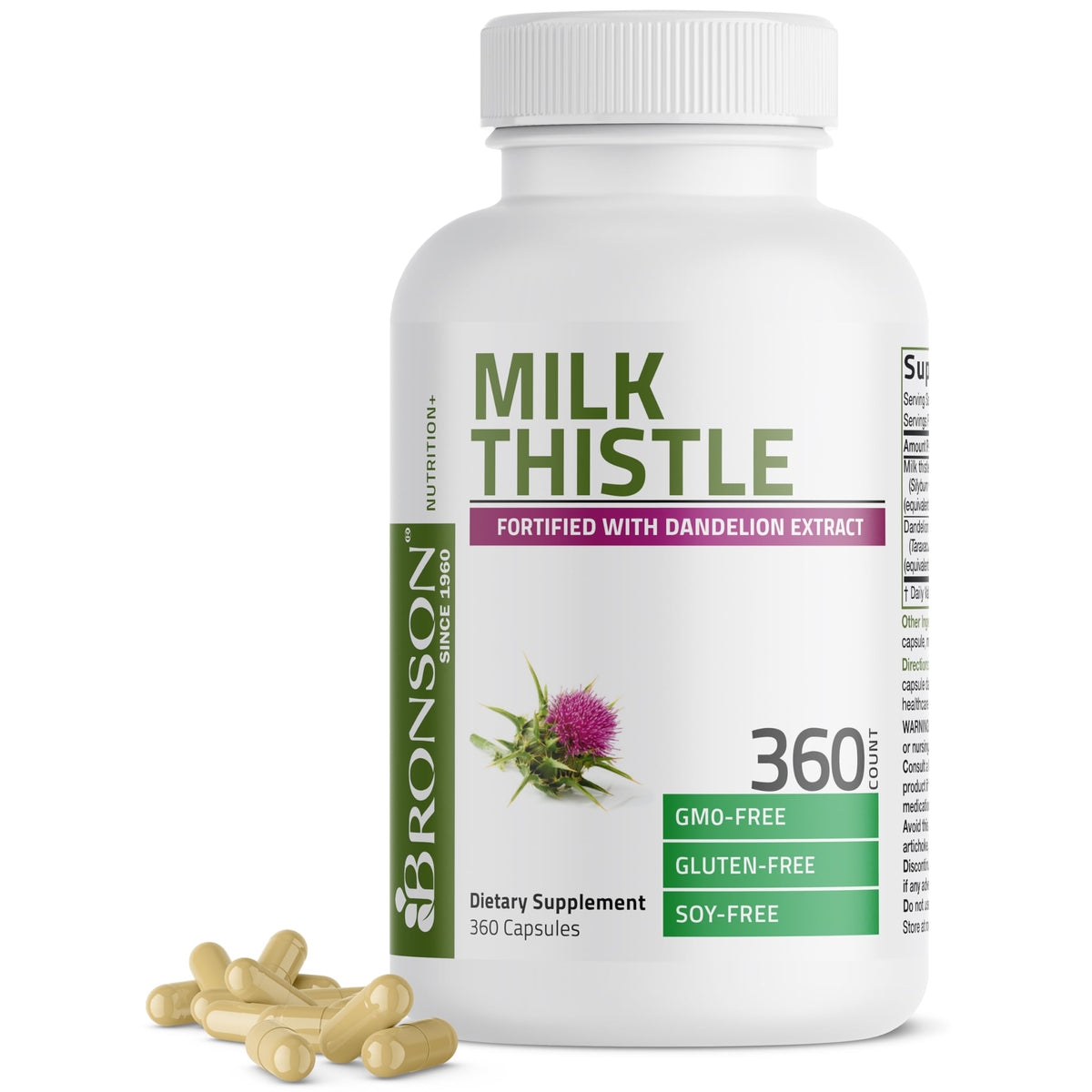 Bronson Milk Thistle Silymarin Marianum & Dandelion Extract, 120 Capsules - 2-in-1 Liver Cleanse, Health, Detox & Antioxidant Support, Non-GMO, Gluten-Free, Soy-Free