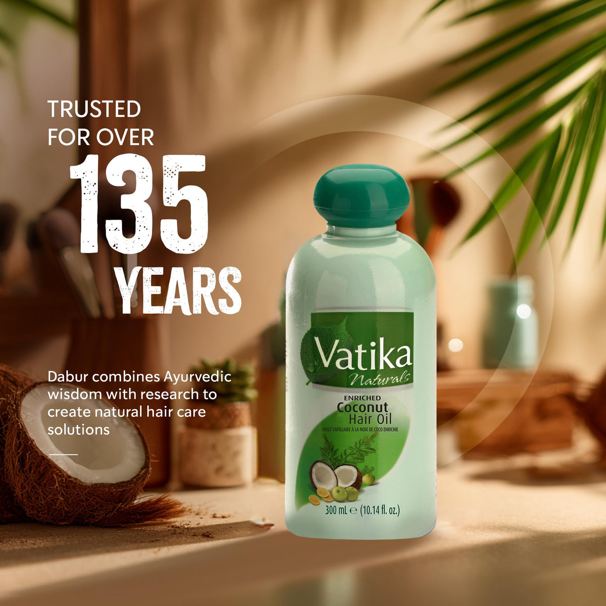 Dabur Vatika Naturals Coconut Hair Oil with Henna, Amla, Lemon & 5 Herbs - Nourish & Strengthen Hair & Scalp for Healthy & Radiant Hair for Kids, Women & Adults - 10.14 Fl Oz (Pack of 1)