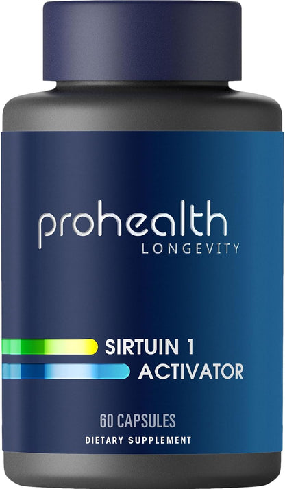 ProHealth Sirtuin 1 Activator - 60 Capsules - Resveratrol Combined with Pterostilbene Activates SIRT1 for Longevity & Cellular Support - Triple Lab-Tested, GMP-Manufactured in USA