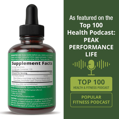 Wormwood Black Walnut Clove Cleanse for Humans. Elimination Detox + Intestinal Support Liquid Tincture Supplement for Adults and Kids. with Artichoke and Chanca Piedra for Additional Benefits