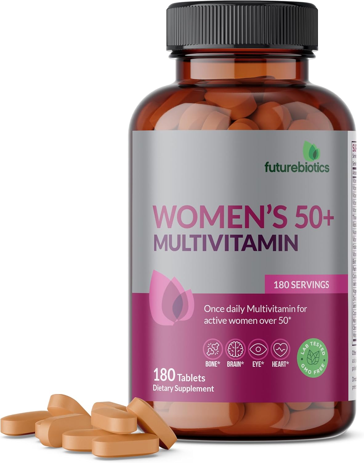 Futurebiotics Women's 50+ Multivitamin Once Daily Multivitamin for Active Women Over 50, Non-GMO, 180 Tablets