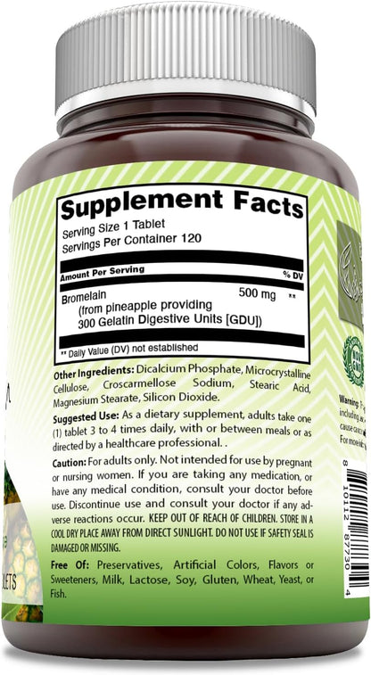 Amazing India Bromelain Supplement - 500 Mg per Serving - 120 Tablets - Non-GMO - Free - Made in USA