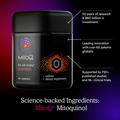 MitoQ Curcumin Longvida Lipidated Formula Mitochondria-targeted Antioxidant - Ultra Bioavailable & Sustained Action Free-Form Curcumin, 60 Capsules