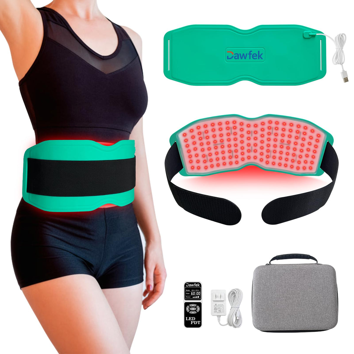 Dawfek Red Light Therapy Belt for Pain Relief Silicone Wearable Near Infrared Light Wrap Deep
