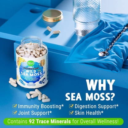 MAJU 4-in-1 Organic Sea Moss Capsules, Wild Chondrus Crispus, Seamoss