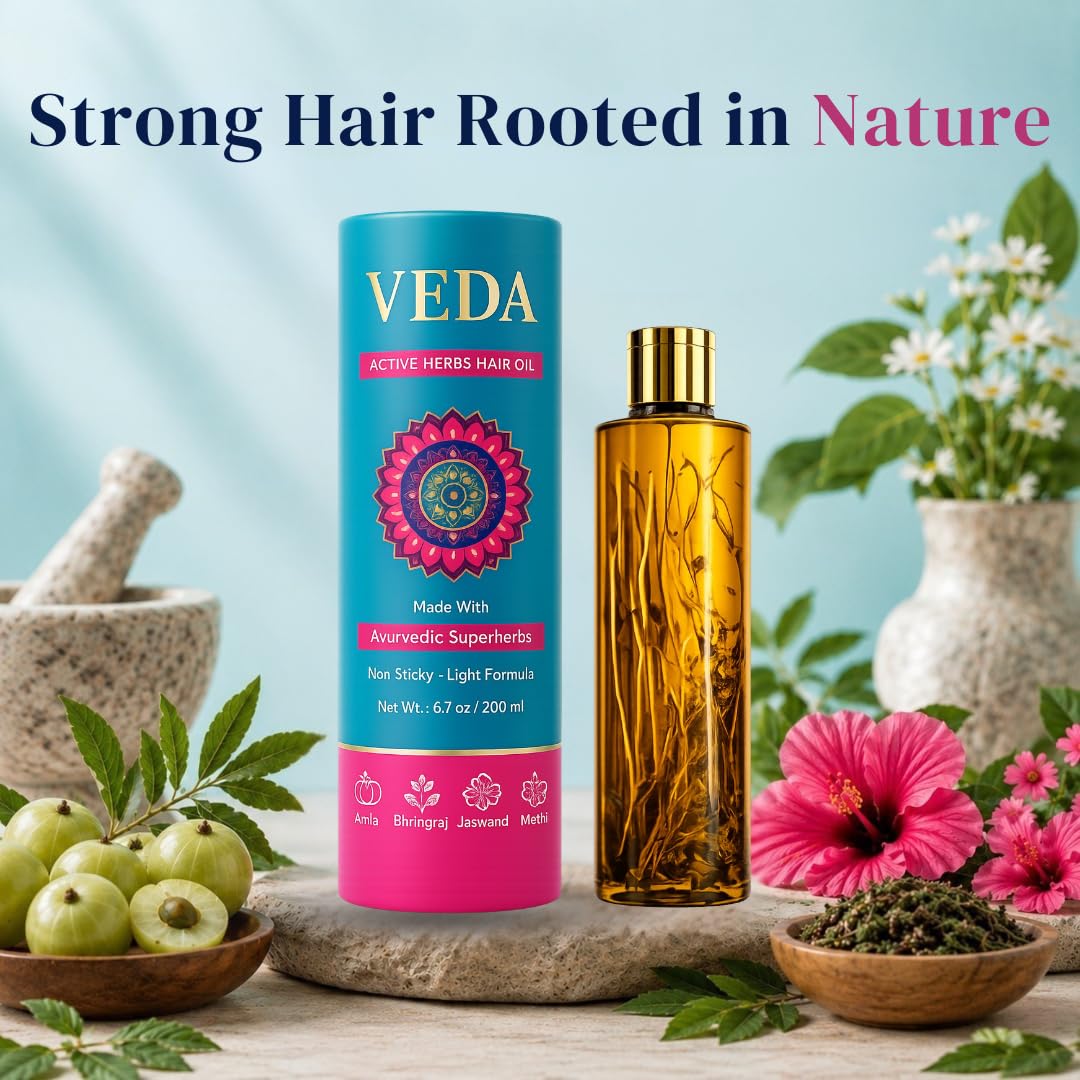 VEDA Active Herbs Hair Oil - Hair Growth Oil - Infused with Herbs - 200ml