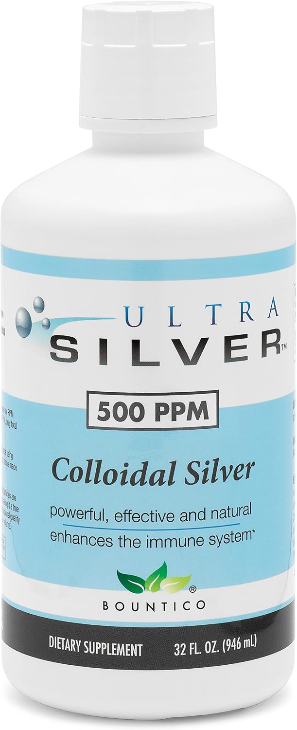 Ultra Silver® Colloidal Silver - 500 PPM, 32 Oz (946mL) - Mineral Supplement - True Colloidal Silver - 4 oz Dropper Bottle (Empty) Included for Dispensing!