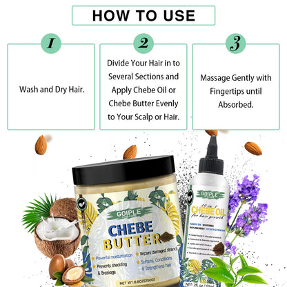 Chebe Hair Growth Oil and Butter for Deep Moisturization - All Hair Types, Men and Women