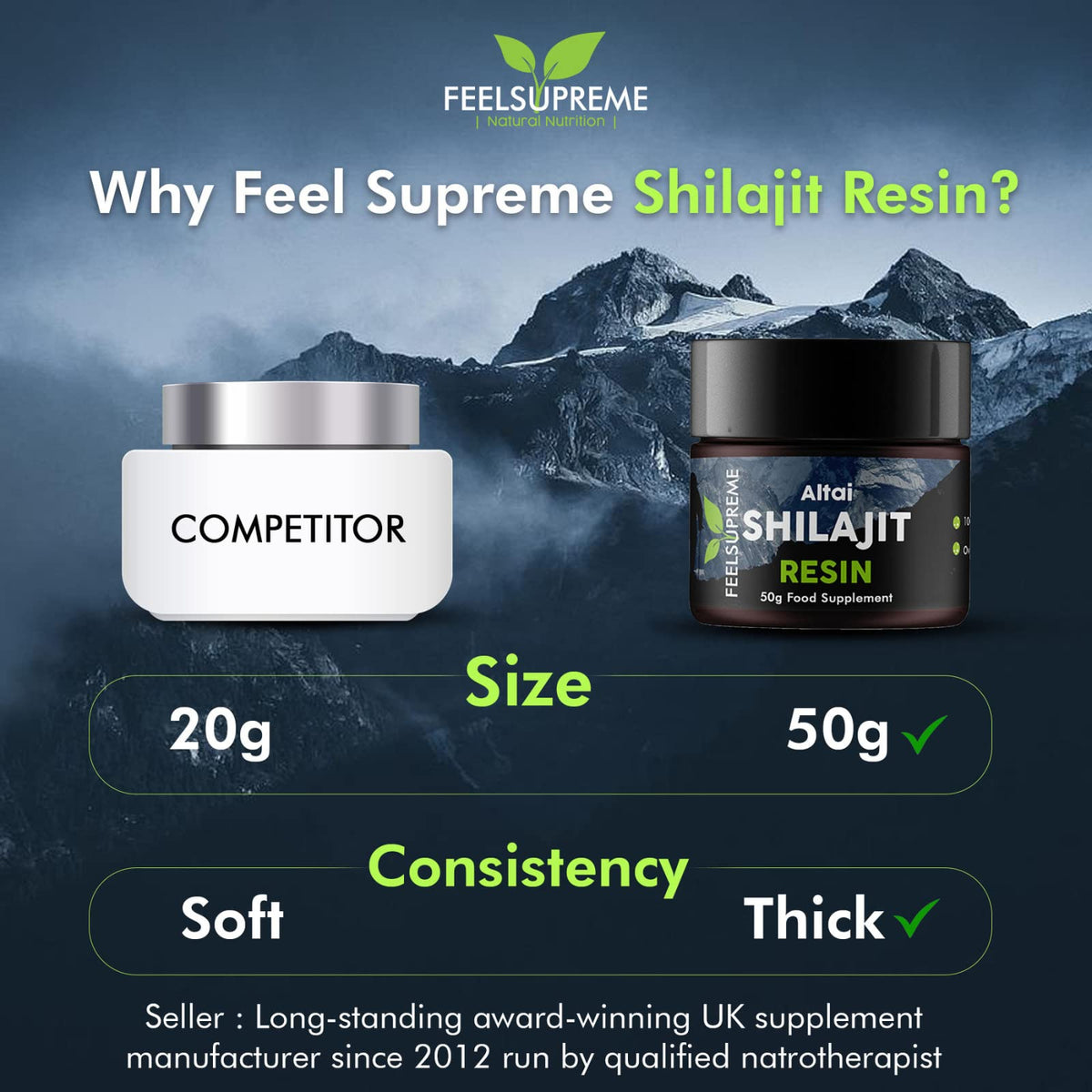 Natural Black Altai Shilajit Resin Large (50g) Pot - 100% Pure Additive Free - 80 Trace