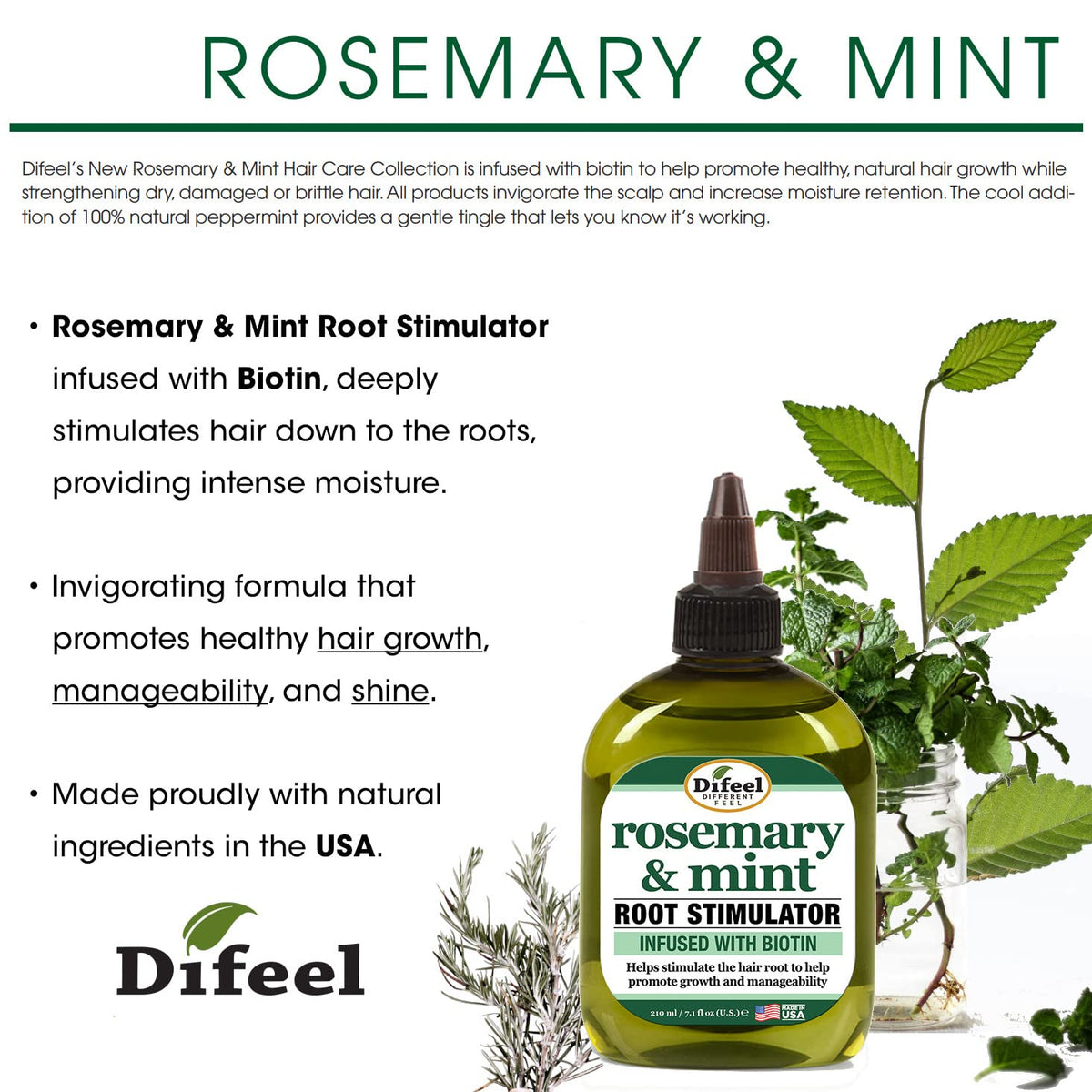 Difeel Rosemary and Mint Root Stimulator Oil with Biotin for Hair Growth, 7.1 oz. - Hair Growth Scalp Treatment