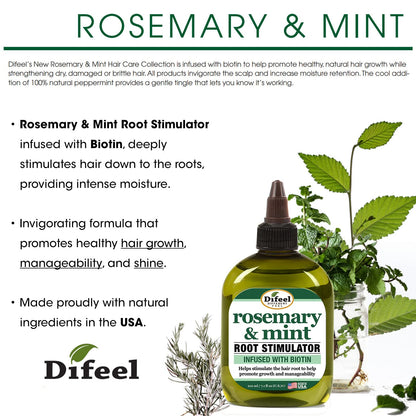 Difeel Rosemary and Mint Root Stimulator Oil with Biotin for Hair Growth, 7.1 oz. - Hair Growth Scalp Treatment