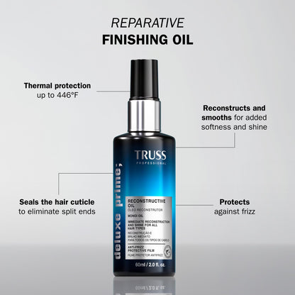 TRUSS Deluxe Prime Reconstructive Hair Oil for Damaged Hair - Split End Repair Treatment with Heat Protection & Frizz Control - Seals Cuticle for Strength & Softness (2 Fl oz)