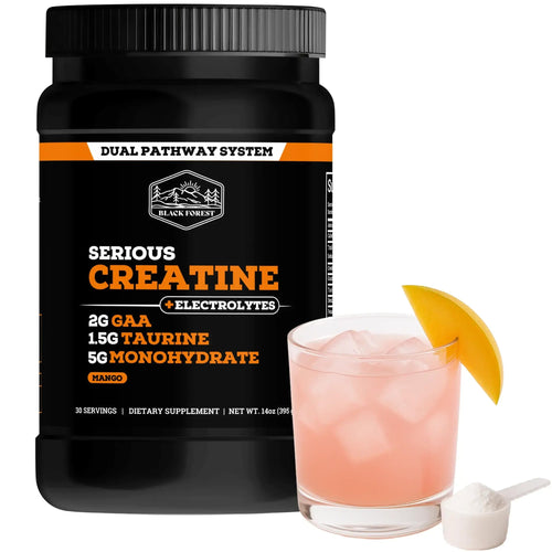 Black Forest Creatine Electrolyte Powder – 5g Creatine Monohydrate with Electrolytes for Hydration, Muscle Recovery & Strength Support – Mango Flavor Pre & Post Workout Supplement, 30 Servings