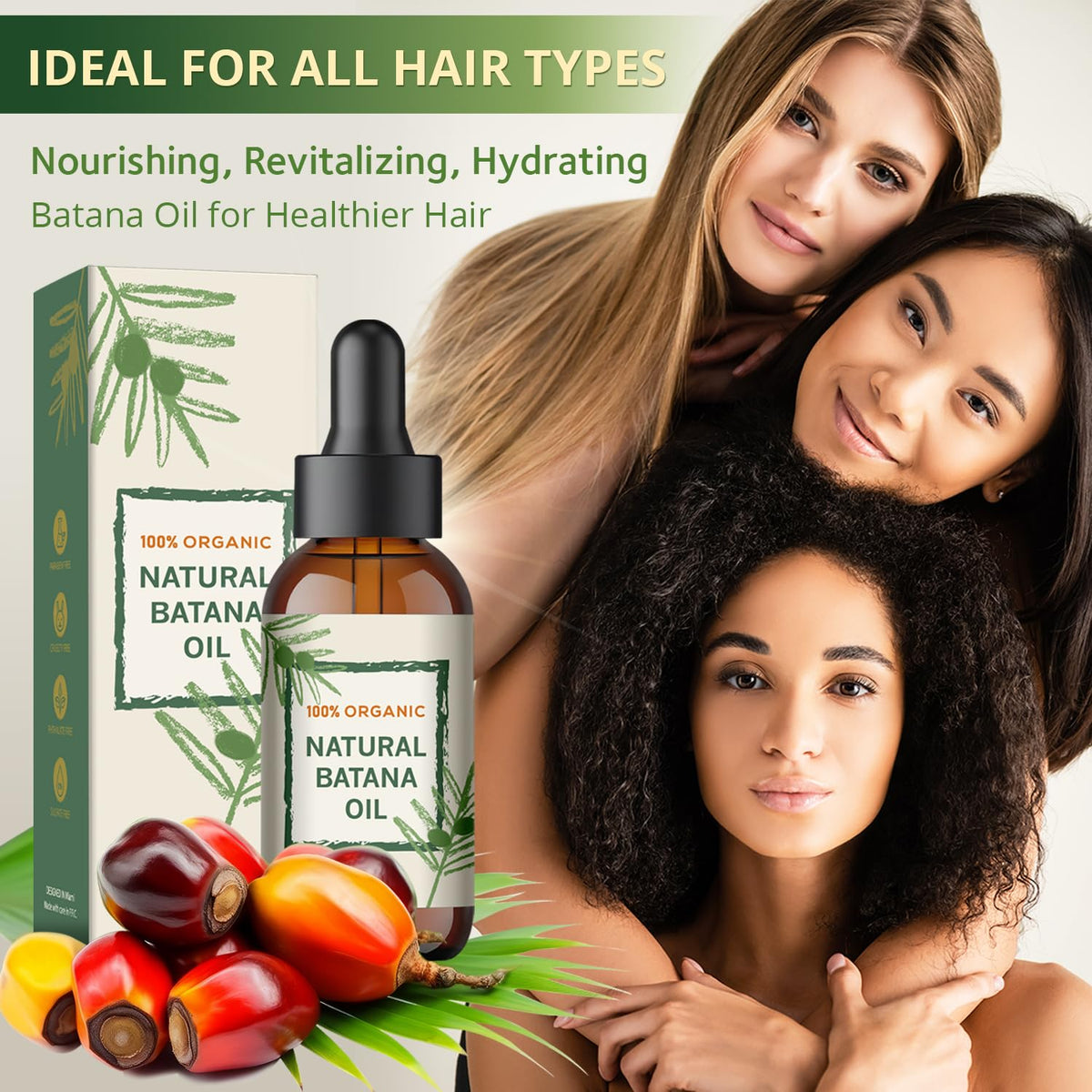 Batana Oil for Hair Growth - Dr Sebi Honduran Hair Oil for Thicker, Stronger Hair, Repairs Split Ends & Dry Scalp, Supports Hair Regrowth for Men & Women, Natural Hair Moisturizer (2.02 fl oz)