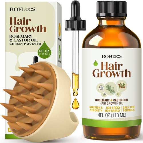 Bofuoos Rosemary & Castor Hair Growth Oil + Scalp Massager Set