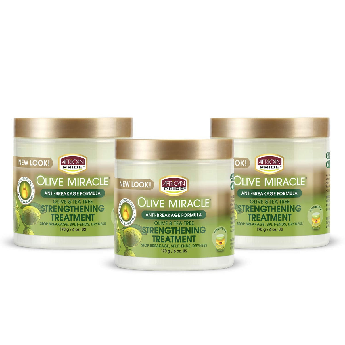 African Pride Olive - Contains Olive & Tea Tree Oil to Help Stop Breakage, Split Ends & Hair Dryness, 6 oz - 3 Pack