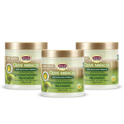 African Pride Olive - Contains Olive & Tea Tree Oil to Help Stop Breakage, Split Ends & Hair Dryness, 6 oz - 3 Pack