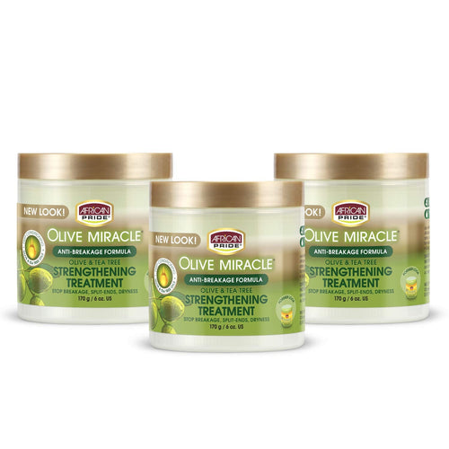 African Pride Olive - Contains Olive & Tea Tree Oil to Help Stop Breakage, Split Ends & Hair Dryness, 6 oz - 3 Pack