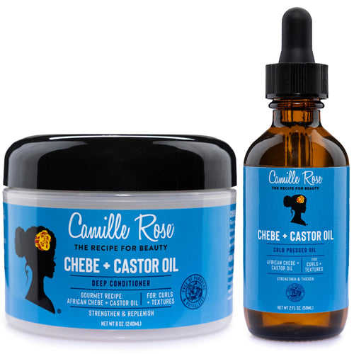 Camille Rose Black Castor Oil + Chebe Hair Strengthening Oil + Deep Conditioner for Dry, Damaged Hair - Strengthen & Replenish Moisture, Revitalize Textured, Curly Hair