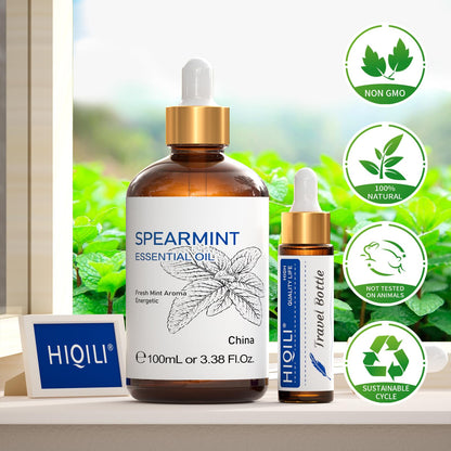 HIQILI 100ML Spearmint Essential Oil for Skin Care -100% Pure Treatment Grade - 3.38 Fl Oz.