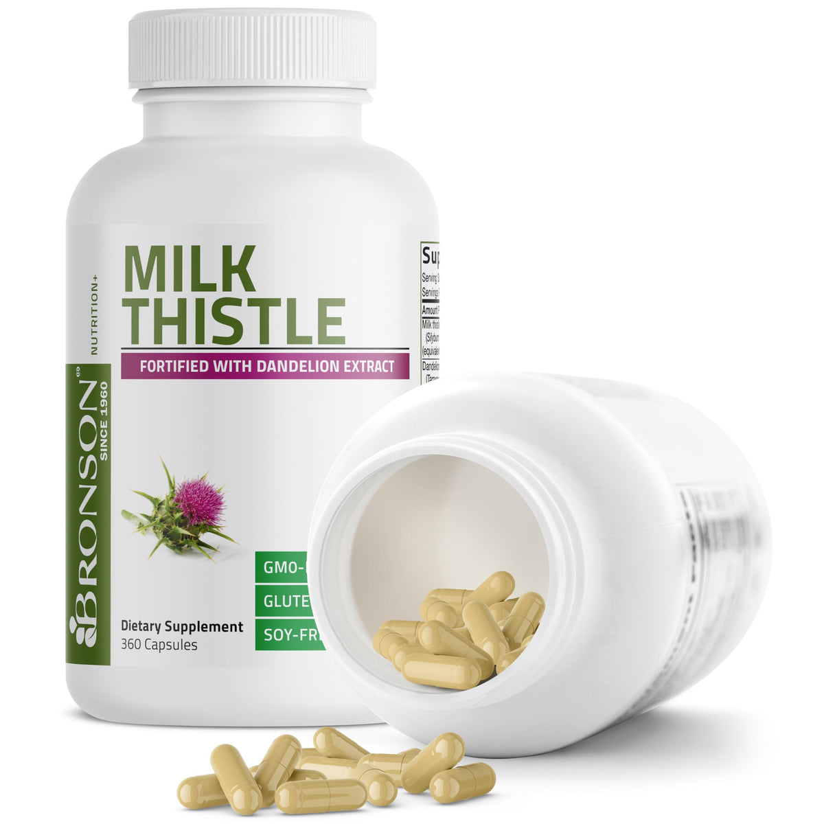 Bronson Milk Thistle Silymarin Marianum & Dandelion Extract, 120 Capsules - 2-in-1 Liver Cleanse, Health, Detox & Antioxidant Support, Non-GMO, Gluten-Free, Soy-Free