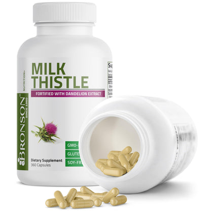 Bronson Milk Thistle Silymarin Marianum & Dandelion Extract, 120 Capsules - 2-in-1 Liver Cleanse, Health, Detox & Antioxidant Support, Non-GMO, Gluten-Free, Soy-Free