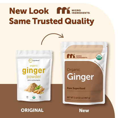 Organic Ginger powder, 2lbs (32oz) - Premium Source for Spice & Seasoning - Great for Baking, Cooking & Tea - Additive Free, Non-GMO, Bulk Supply