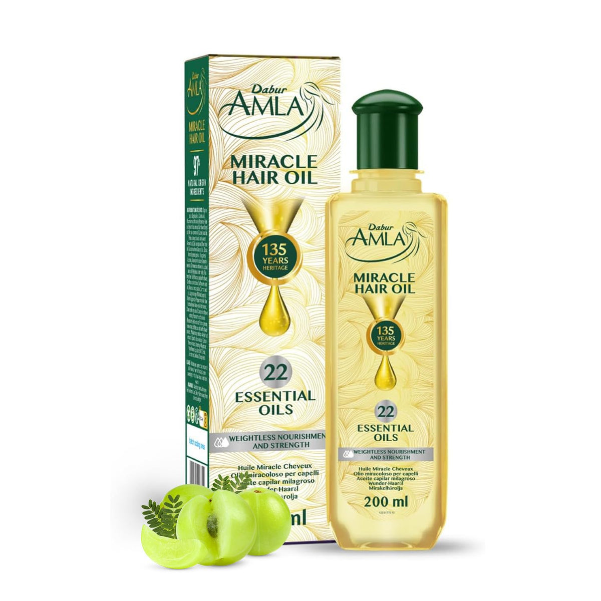 Dabur Amla Luxe Hair Oil - Lightweight Ayurvedic Hair Growth With Pure Amla and 22 Essential Oils, Nourishes and Conditions Scalp, Strengthens Roots, Adds Shine - Dermatologically Tested - 200 ml