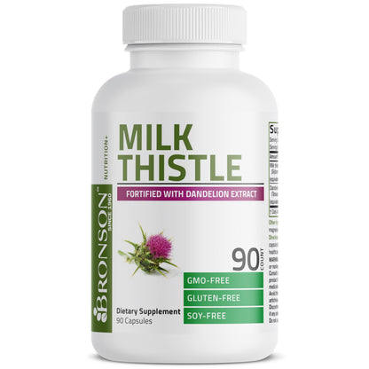 Bronson Milk Thistle Silymarin Marianum & Dandelion Extract, 120 Capsules - 2-in-1 Liver Cleanse, Health, Detox & Antioxidant Support, Non-GMO, Gluten-Free, Soy-Free