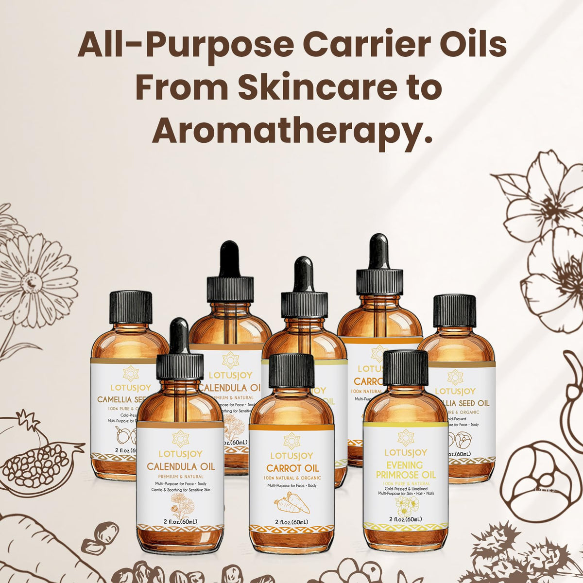 LOTUSJOY Fenugreek Oil, Organic & Unrefined, Multi-Purpose for Skin Hair Nails, 2 fl oz (60mL)