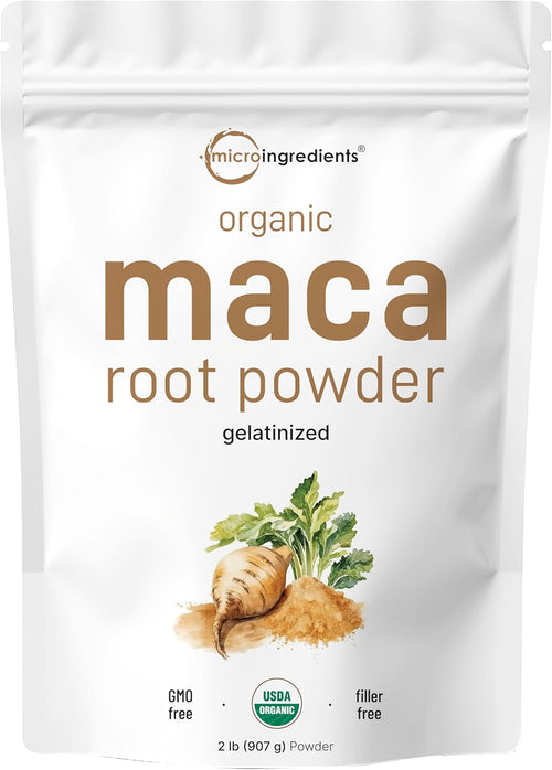 Micro Ingredients Organic Maca Root Powder, 2 Pound, Gelatinized for Better Absorption, Rich in Antioxidants, No GMOs, Vegan Friendly and Peru Origin