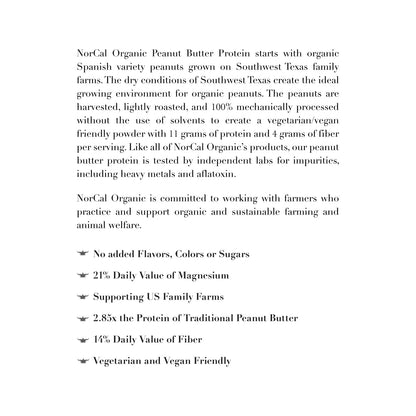 Norcal Organic Peanut Butter Protein Powder - 2lb - Vegan, Low-Cal, 11g Protein