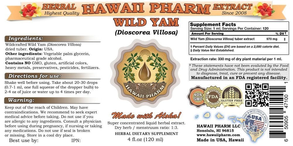 Wild Yam Liquid Extract, Wild Yam (Dioscorea Villosa) Tincture 2x32 oz