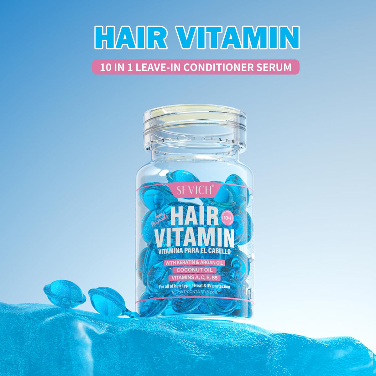 SEVICH Hair Vitamin Capsules 40 Pcs - 10-in-1 Leave-In Conditioner Serum with Keratin & Argan Oil, Heat Protectant up to 450°F, Frizz Control & Deep Hydration for Damaged Hair