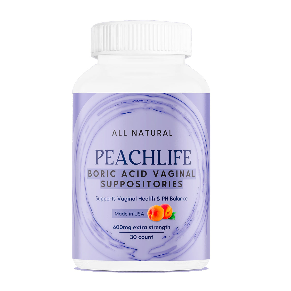 Peachlife Boric Acid Suppositories in Vegetable Capsules - USA Made - Vaginal pH