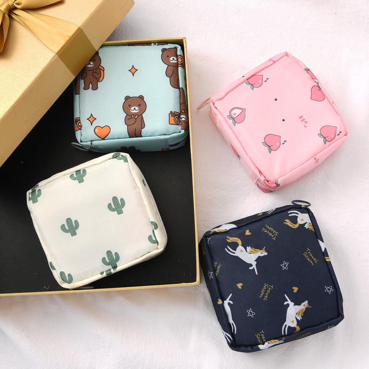 4Pcs Period Bag, Sanitary Pad Storage Bag Samll Period Pouch for Purse Cute Menstrual Period Bag