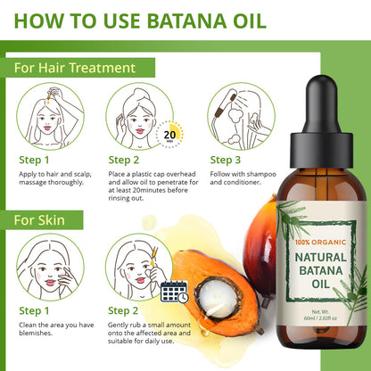 Batana Oil for Hair Growth - Dr Sebi Honduran Hair Oil for Thicker, Stronger Hair, Repairs Split Ends & Dry Scalp, Supports Hair Regrowth for Men & Women, Natural Hair Moisturizer (2.02 fl oz)
