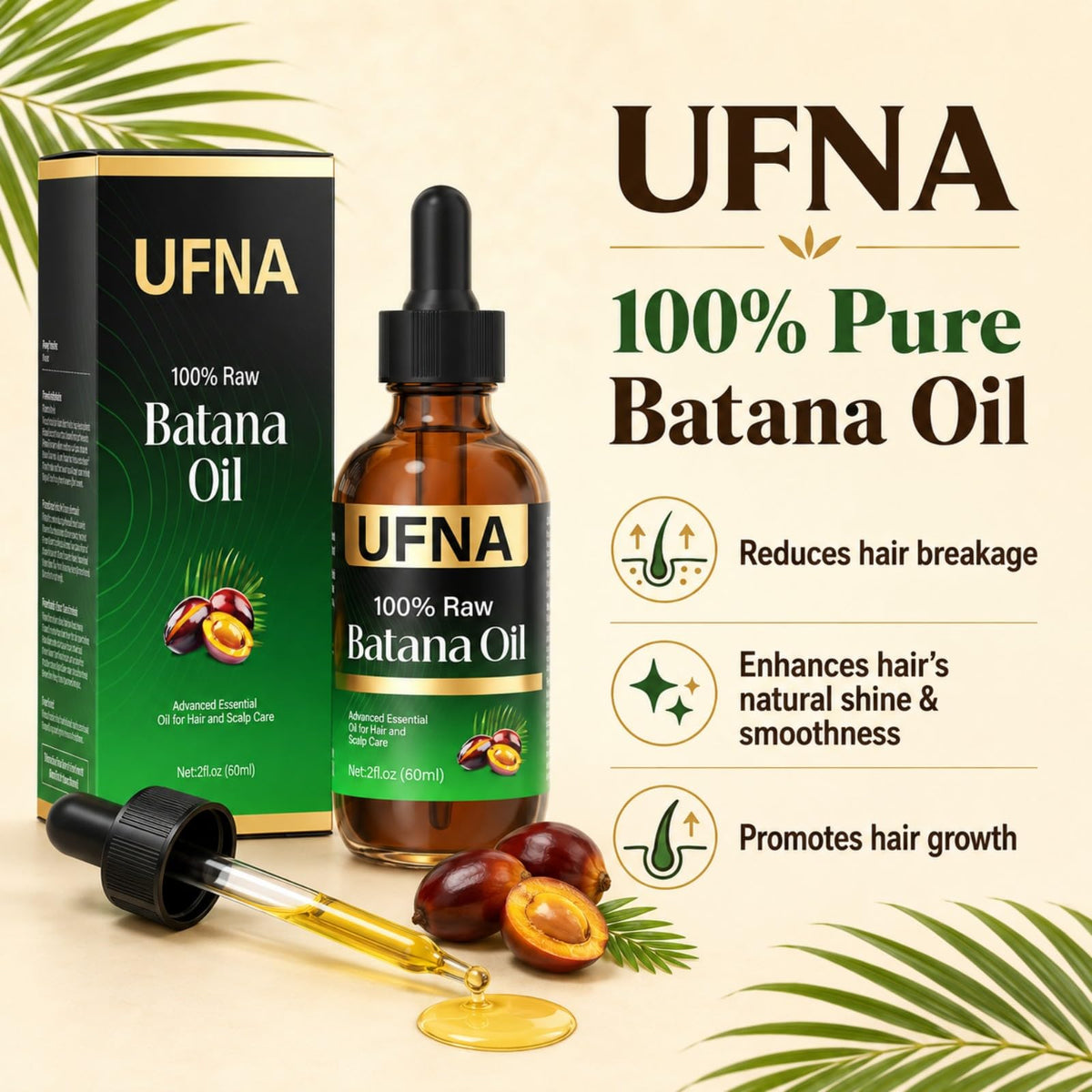 Batana Oil Hair Growth Serum -Traditional Honduran Formula for Thinner Hair, Thicker & Fuller Looking - Intensive Scalp & Root Nourishment - Non-Greasy-Enhances Thickness for Men & Women-60ml