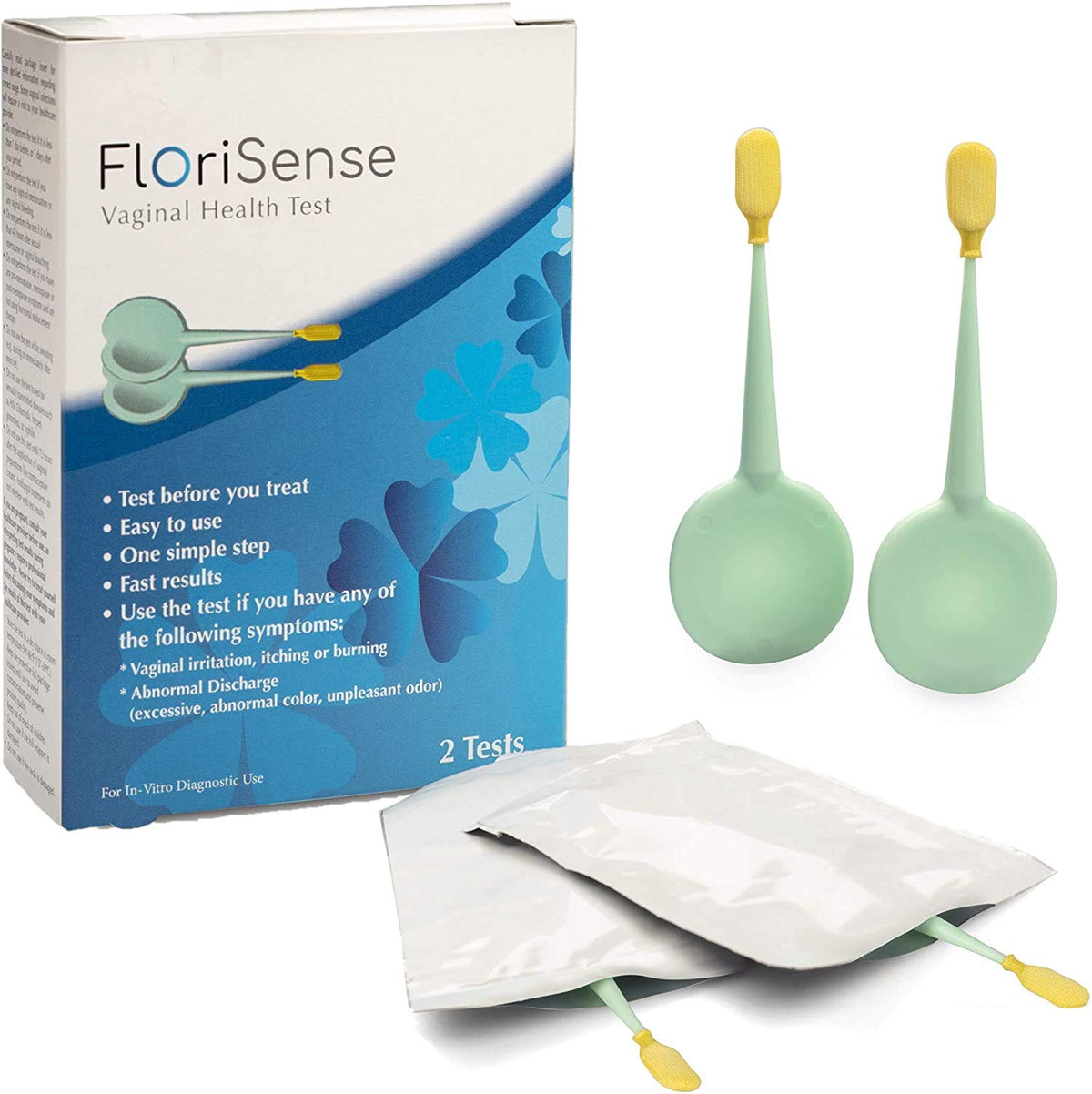 FloriSense Vaginal Health pH Test Kit - OTC Vaginal Acidity Test - Bacterial Vaginosis and Yeast Infections - 2 Swabs