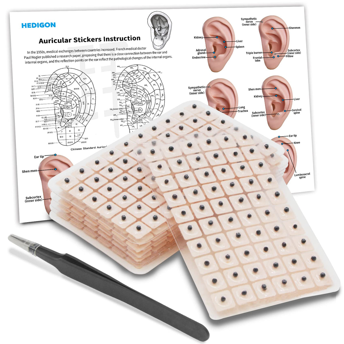 Ear Seeds Auricular Sticker kit,Acupuncture Kit Acupressure with Ears Seed 420 Pcs, Ear Chart, Tweezer