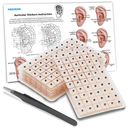 Ear Seeds Auricular Sticker kit,Acupuncture Kit Acupressure with Ears Seed 420 Pcs, Ear Chart, Tweezer