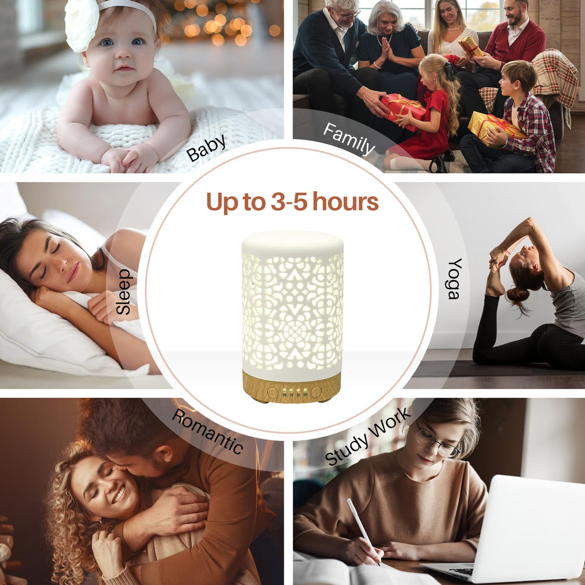 Essential Oil Diffusers, 100ml White Ceramic Diffuser with 7 LED Lights,Ultrasonic Aromatherapy