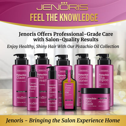 Jenoris Pistachio Oil Hair Serum for Frizzy and Damaged Hair, Lightweight Hair Oil for Dry Hair with Omega 3-6-9 Complex, Anti-Frizz Hair Serum for Shine, Hydration & Split-End Treatment, 1.69 fl.oz