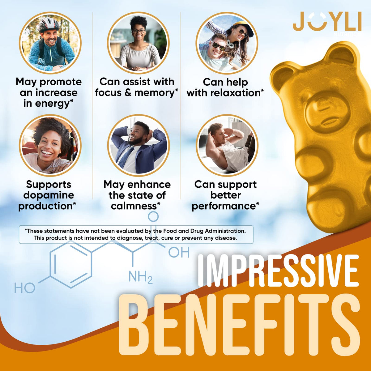 Joyli L Tyrosine Gummies 1000MG - L-Tyrosine Supplement for Kids & Adults